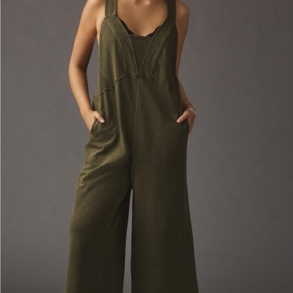 Anthropologie Palmra Moss Green Racerback Jumpsuit with Wide-Leg Design - Picture 9 of 11